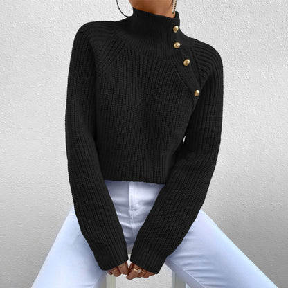 Women's Mock Neck Button Ribbed Pullover Sweater
