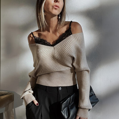 Women's Ribbed Bardot Crop Top Long Sleeve Fitted