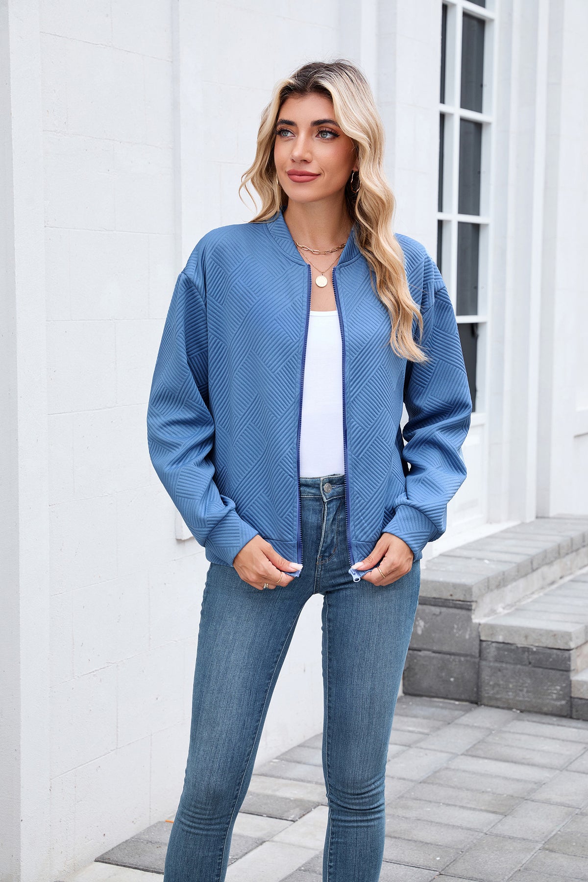 Women's Quilted Zip-Up Bomber Jacket Lightweight Casual