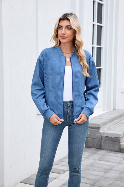 Women's Quilted Zip-Up Bomber Jacket Lightweight Casual