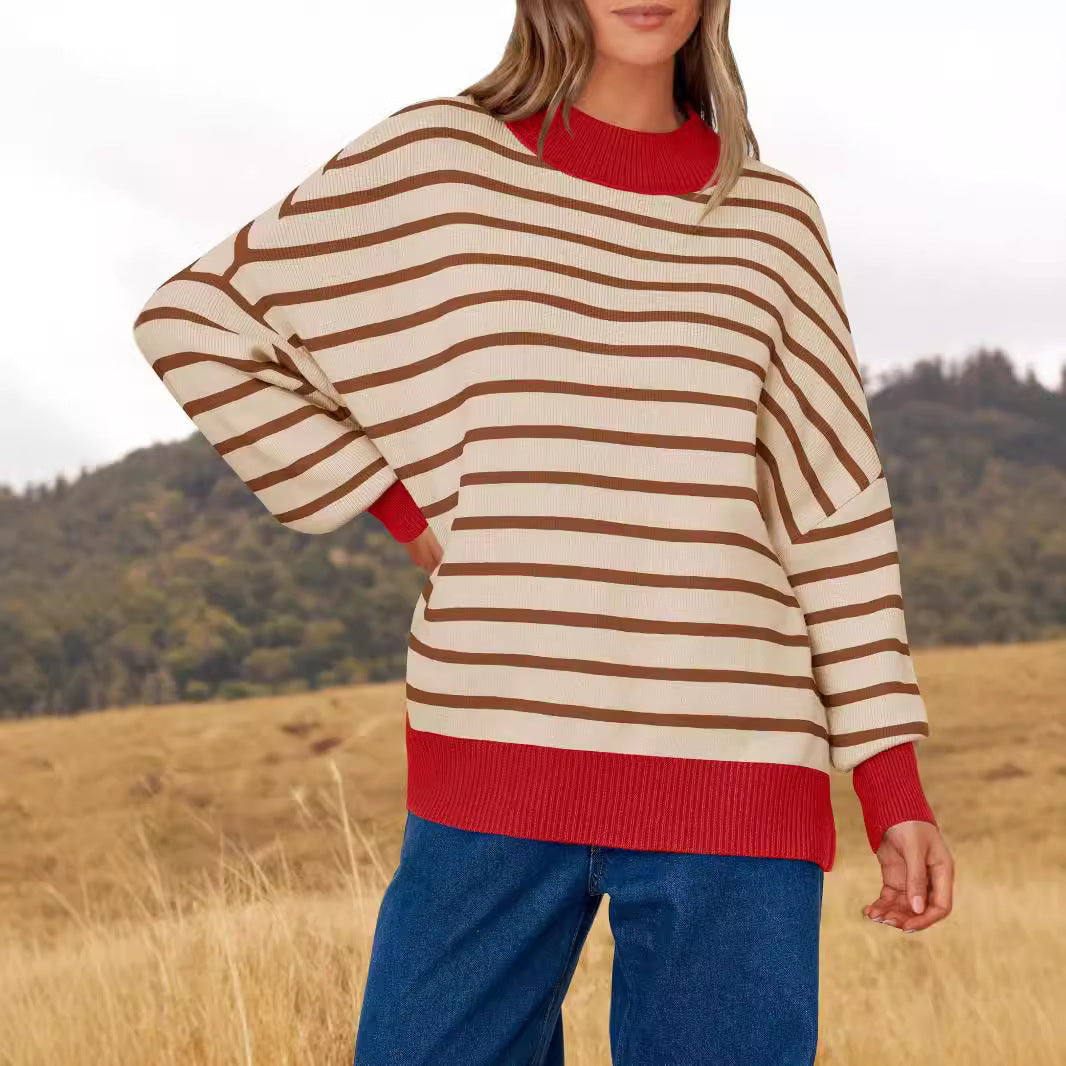 Women's Striped Crew Neck Oversized Pullover Sweater