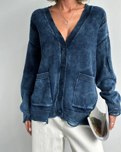 Vintage Distressed Chunky Knit Cardigan