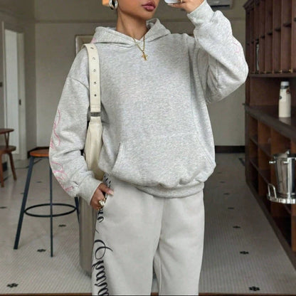 Embroidered Hoodie Sweatshirt Oversized Casual Pullover