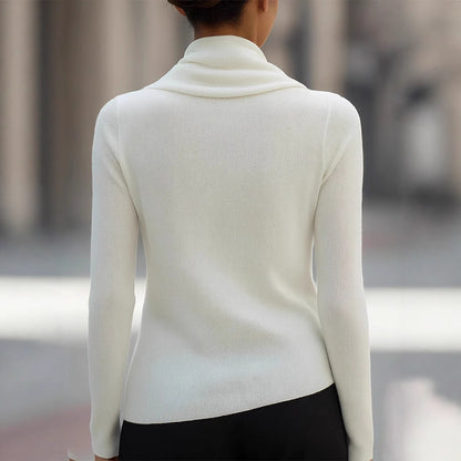 Cowl Neck Asymmetric Draped Knit Sweater