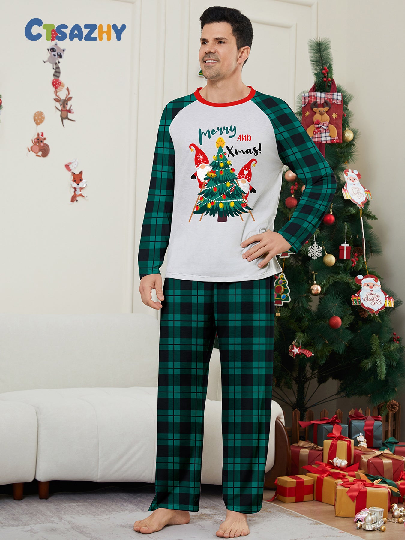 Santa Alphabet Parent-Child Printed Christmas Pajamas