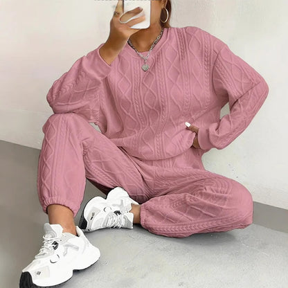 Cable Knit Sweatsuit Women Joggers Lounge Set