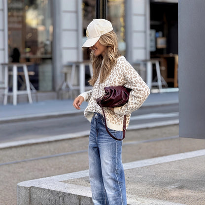 Women's Leopard Print Oversized Knit Cardigan
