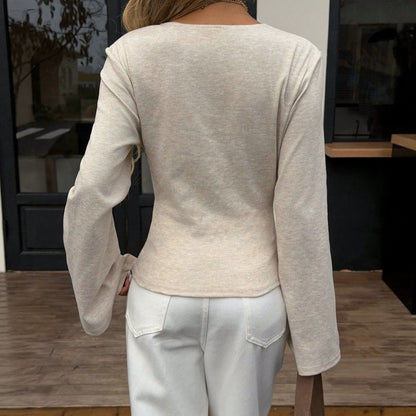 V Neck Flare Sleeve Slim Fit Y2K Long Sleeve Top