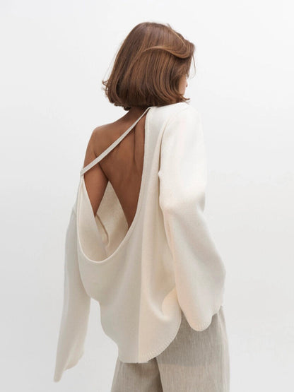 Women's Open Back Cotton Sweater Oversized Pullover