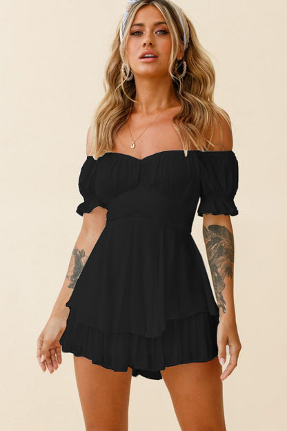 Sexy Jumpsuit Casual One-Shoulder Lantern Sleeve Shorts