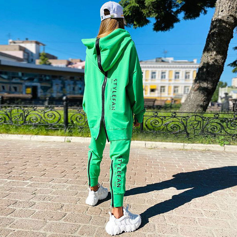 Women's Oversized Letter Print Zip Hoodie Jogger Set