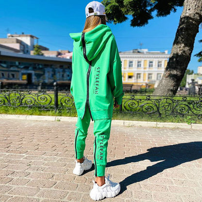 Women's Oversized Letter Print Zip Hoodie Jogger Set