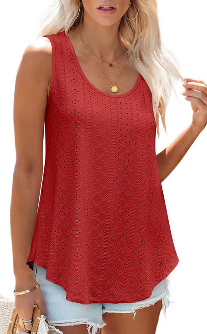 Eyelet Knit Tank Top Sleeveless Loose Fit Summer Top