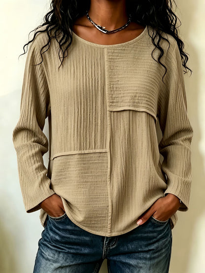 Women's Oversized Patchwork Crew Neck Long Sleeve Top