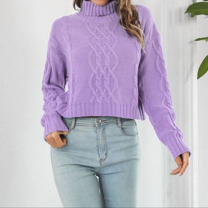 Women's Oversized Cable Knit Turtleneck Crop Sweater