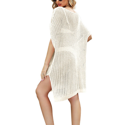 Crochet Swim Cover Up Dress V Neck Beach Knit Coverup