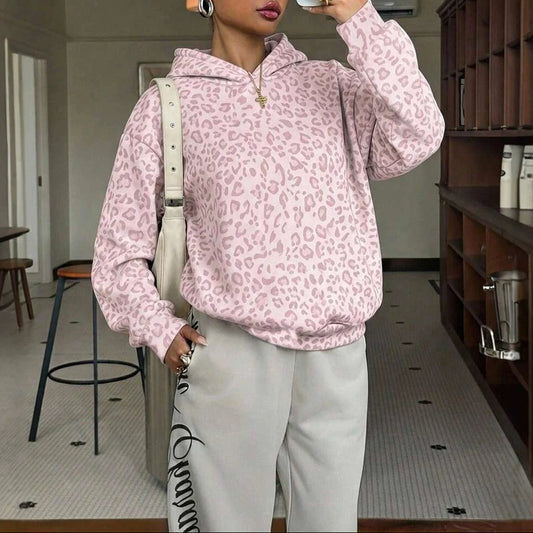 Leopard Print Hoodie Casual Oversized Sweatshirt