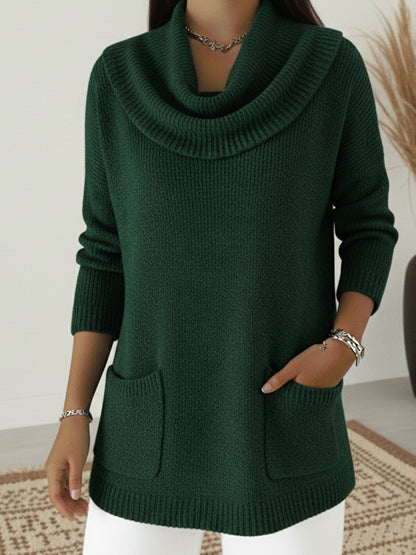 Pocket Detail Knit Sweater Relaxed Fit Long Sleeve