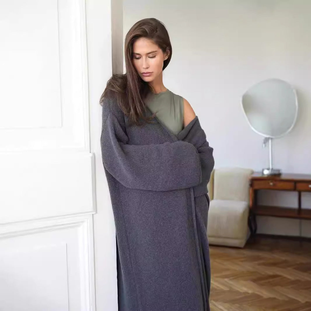 Oversized Mohair Knit Long Cardigan Open Front Sweater