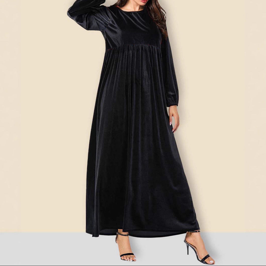 Velvet Maxi Dress Long Sleeve Flowy Casual Elegant