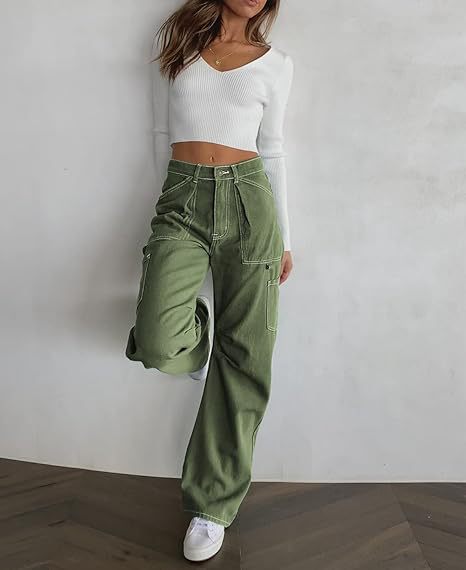 Women's High Waist Loose Cargo Pants with Pockets Streetwear