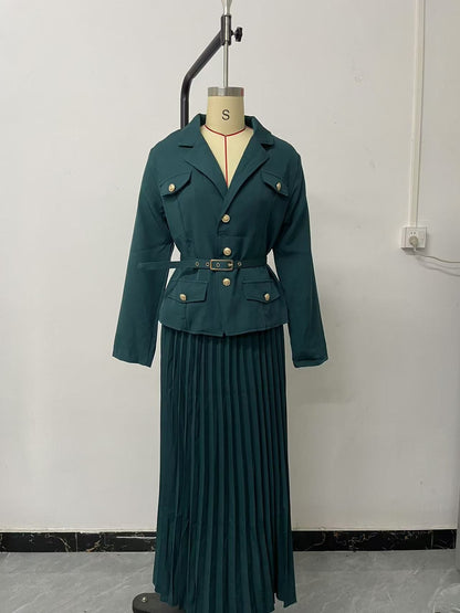 Women's Blazer & Pleated Maxi Skirt Business Casual Set