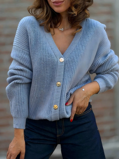 Women's V-Neck Button Down Chunky Knit Cardigan