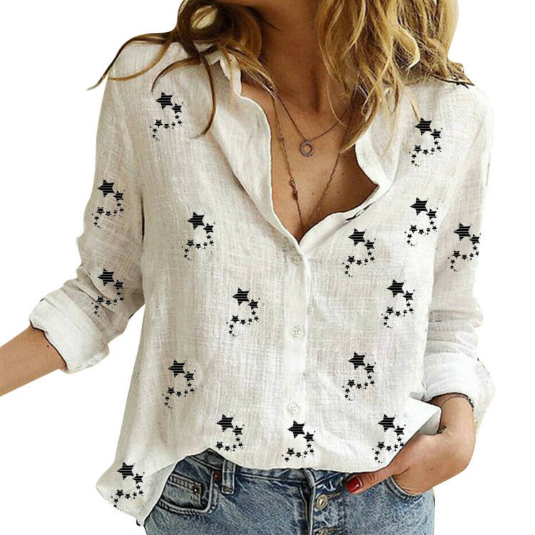 Women's Star Print Button Down Long Sleeve Shirt