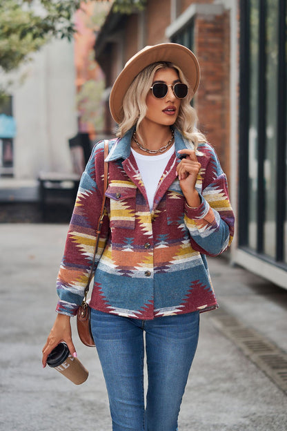 Women's Aztec Shacket Oversized Button Front Jacket