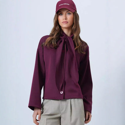 Women's Tie Neck Button Front Long Sleeve Top