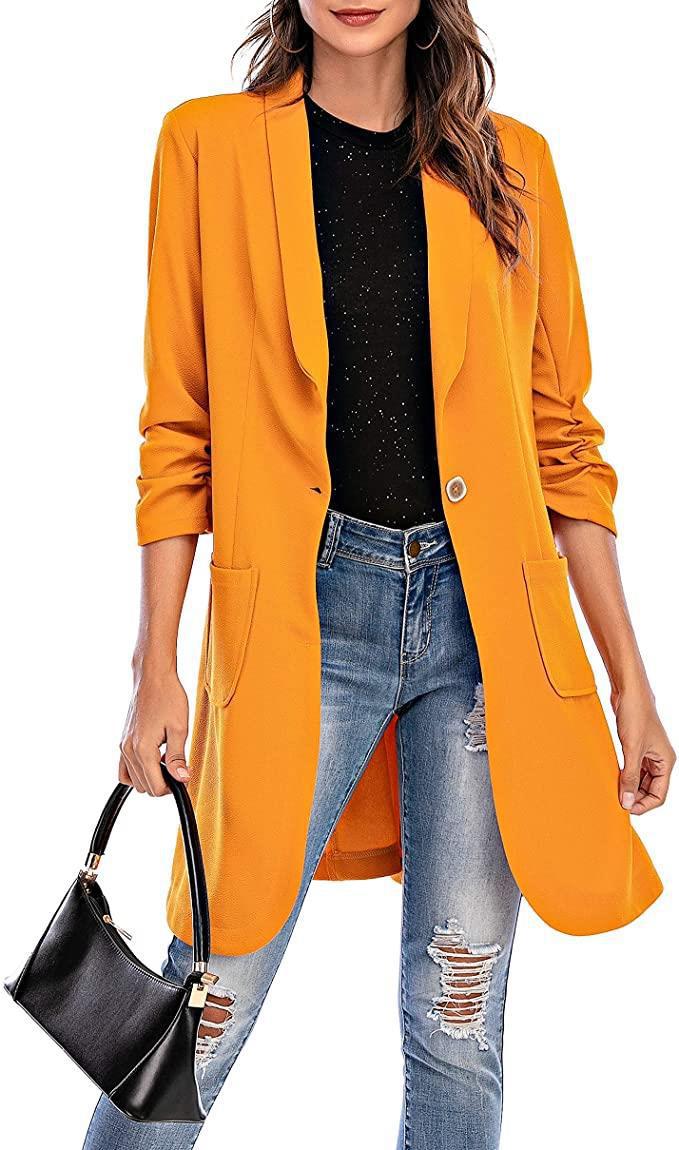 Women's 3/4 Sleeve Longline Blazer with Pockets