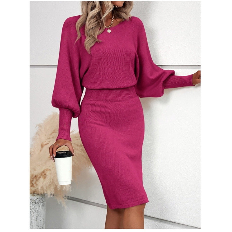Women's Long Sleeve Ribbed Sweater Dress Bodycon Midi