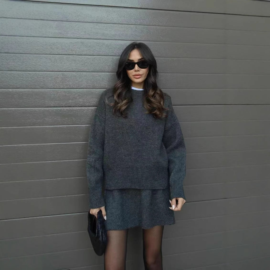 Women's Oversized Knit Sweater & Skirt Two Piece Set