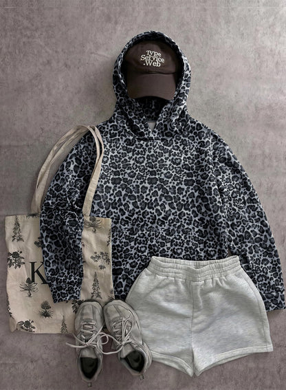 Leopard Print Hoodie Kangaroo Pocket Relaxed Fit