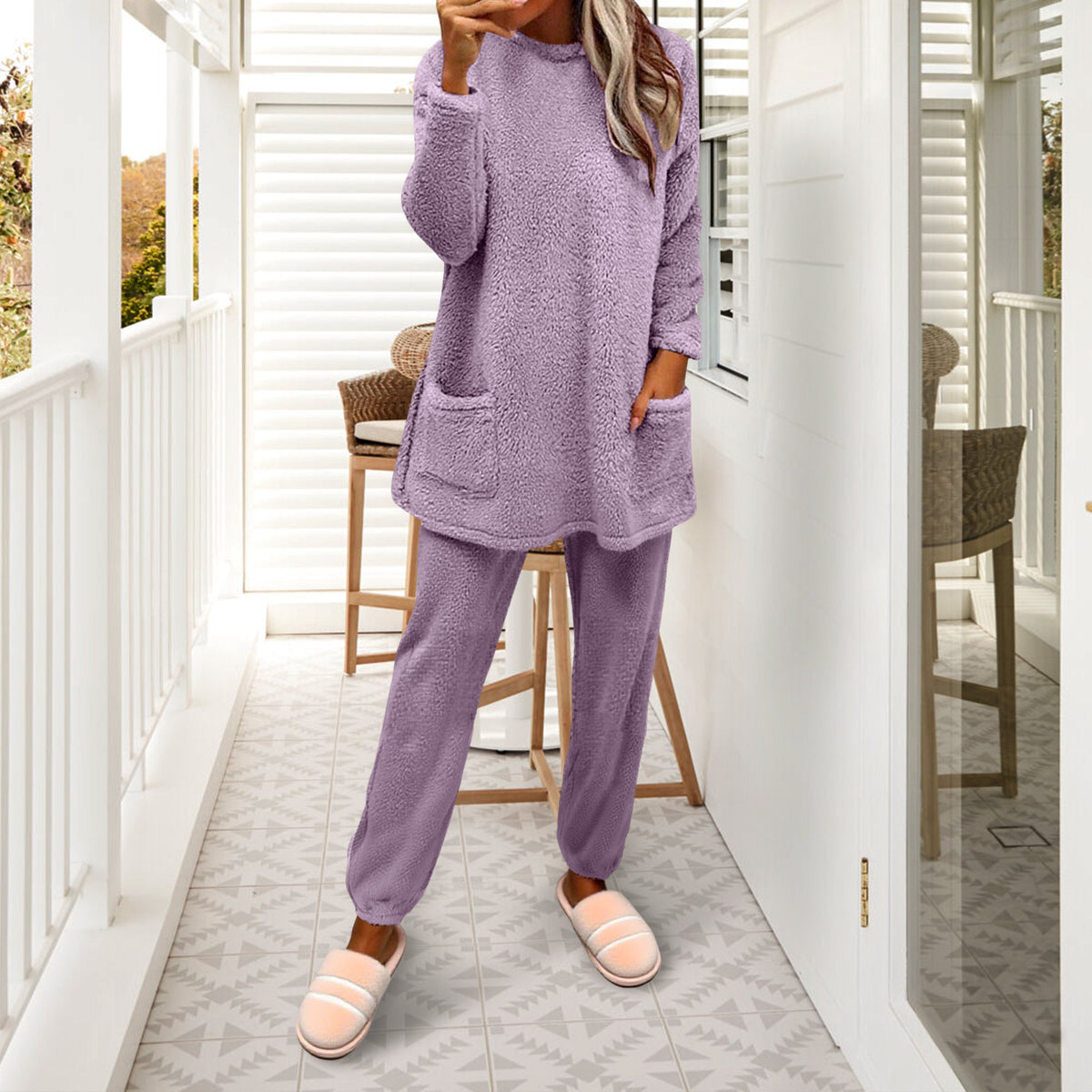 Women's Sherpa Fleece 2 Piece Lounge Pajama Set