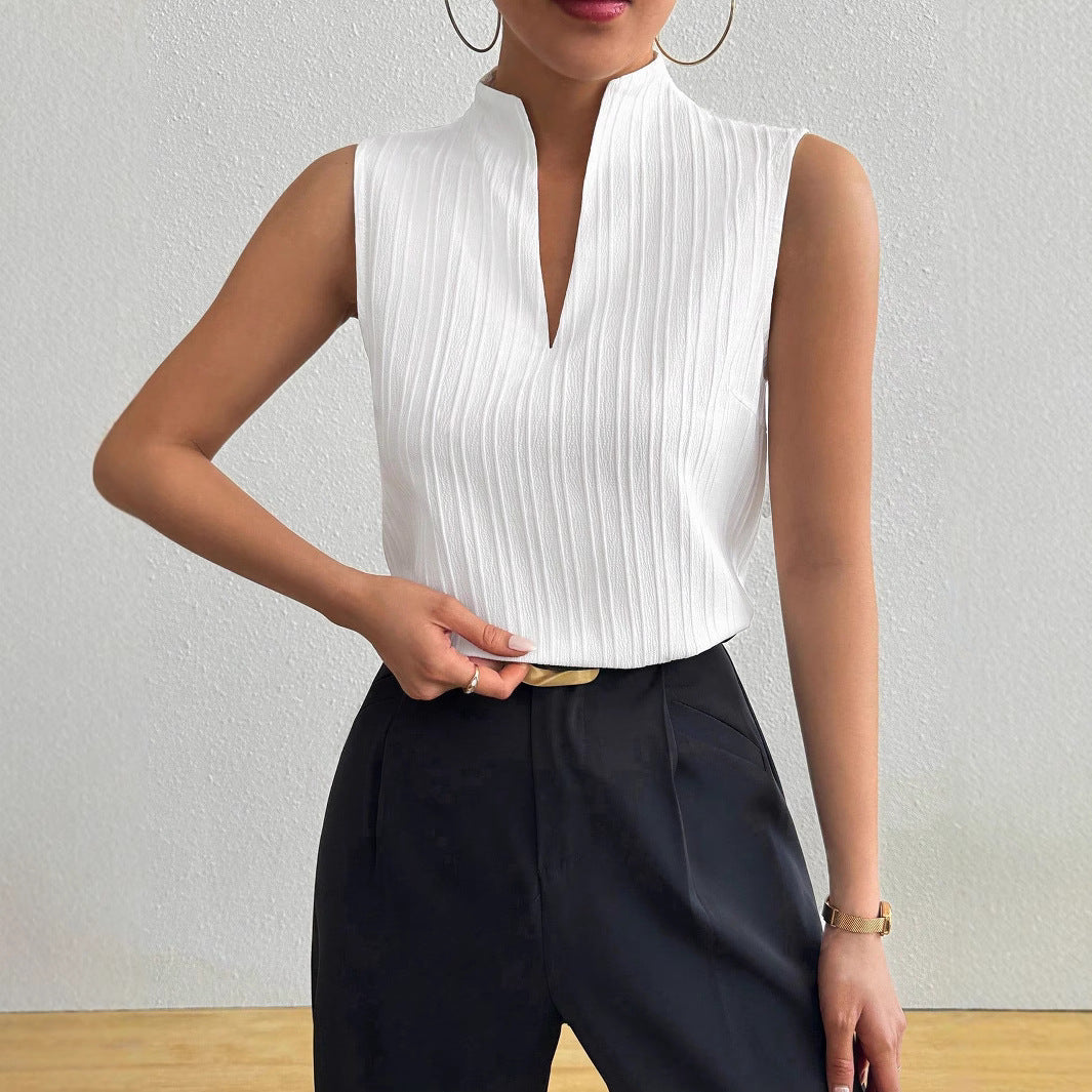 Textured Sleeveless V Neck Slim Fit Summer Top