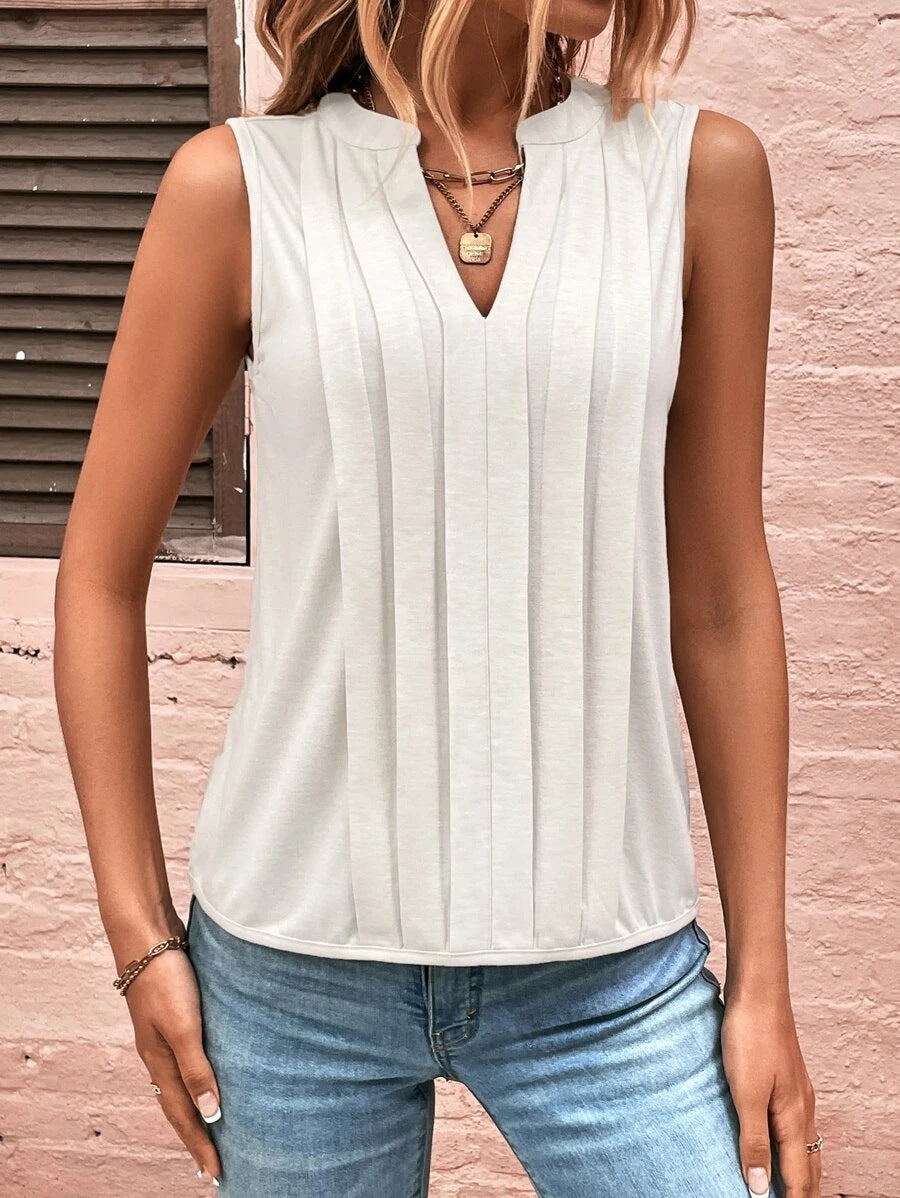 New Women's Elegant Pleated V-Neck Vest Top