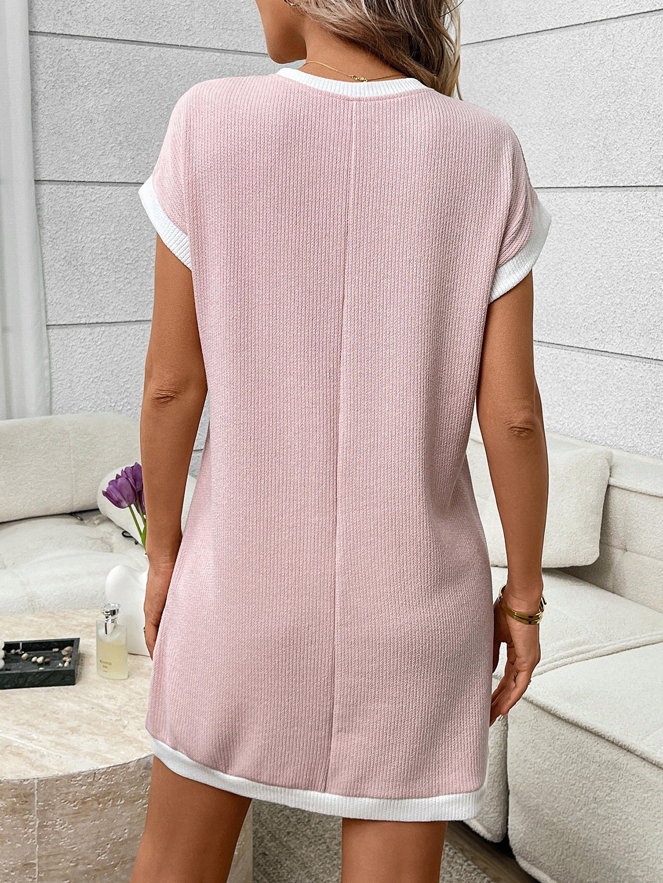 Navy Contrast Trim Pocket T Shirt Dress Casual Shift