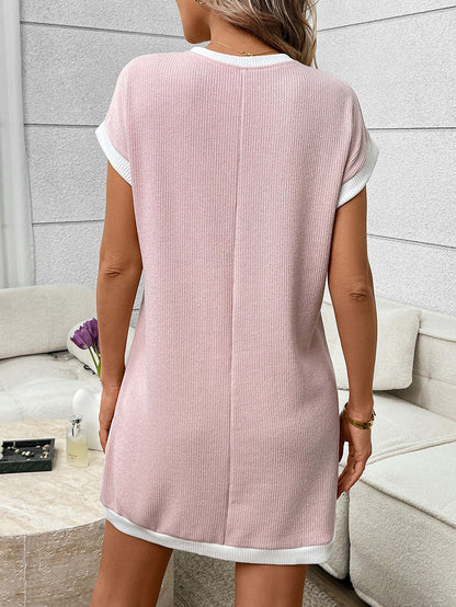 Navy Contrast Trim Pocket T Shirt Dress Casual Shift
