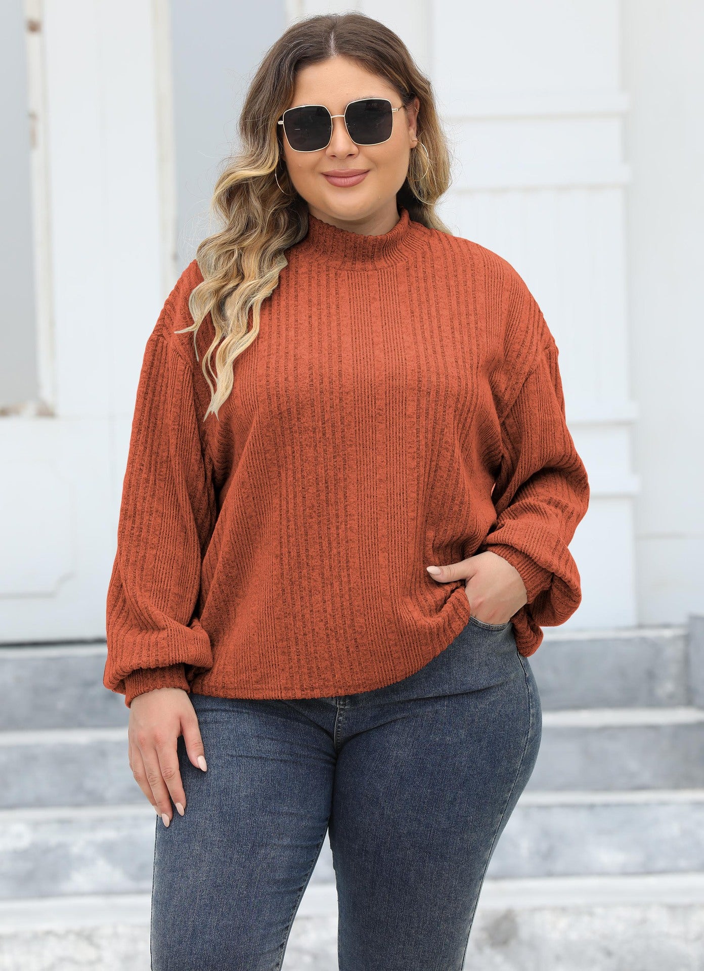 Women's Semi-turtleneck Top Flocked Ribbed Bottoming Shirt