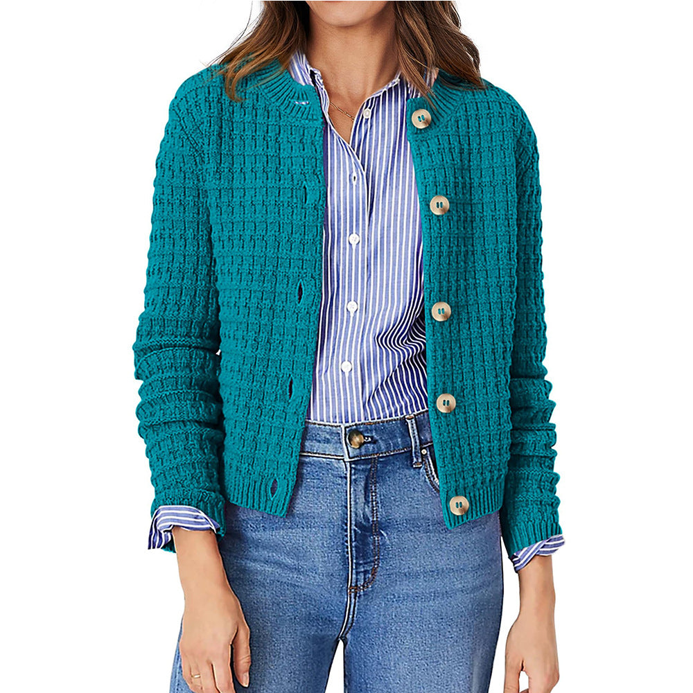 Classic Knit Button Cardigan Sweater with Textured Pattern