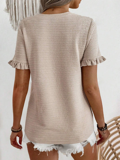 Women’s Ruffle Sleeve Textured Round Neck Casual Top