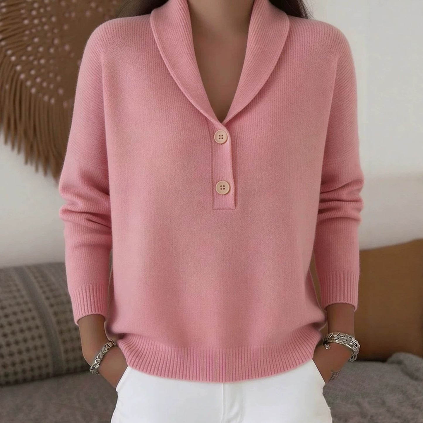 Women's Polo Collar Button Knit Sweater Pullover