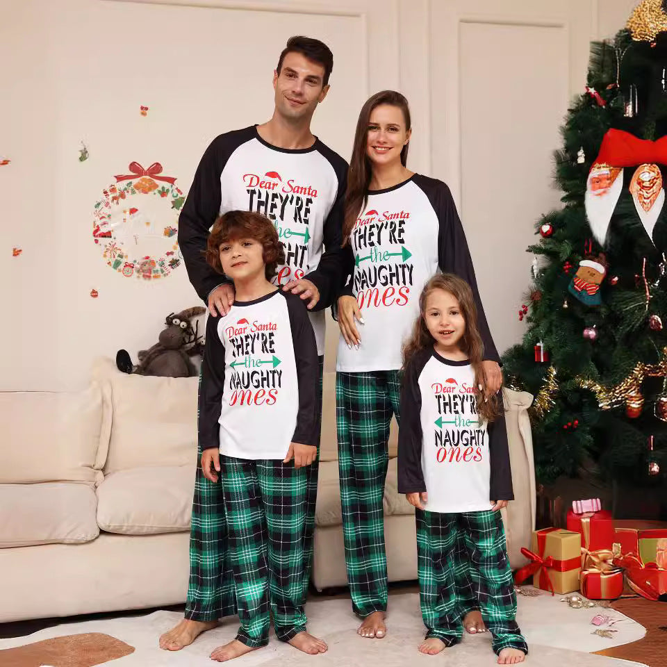 Plaid Alphabet Cartoon Christmas Parent-Child Dress Printed Christmas Pajamas