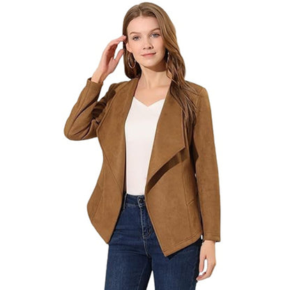 Women's Faux Suede Open Front Cropped Blazer Jacket