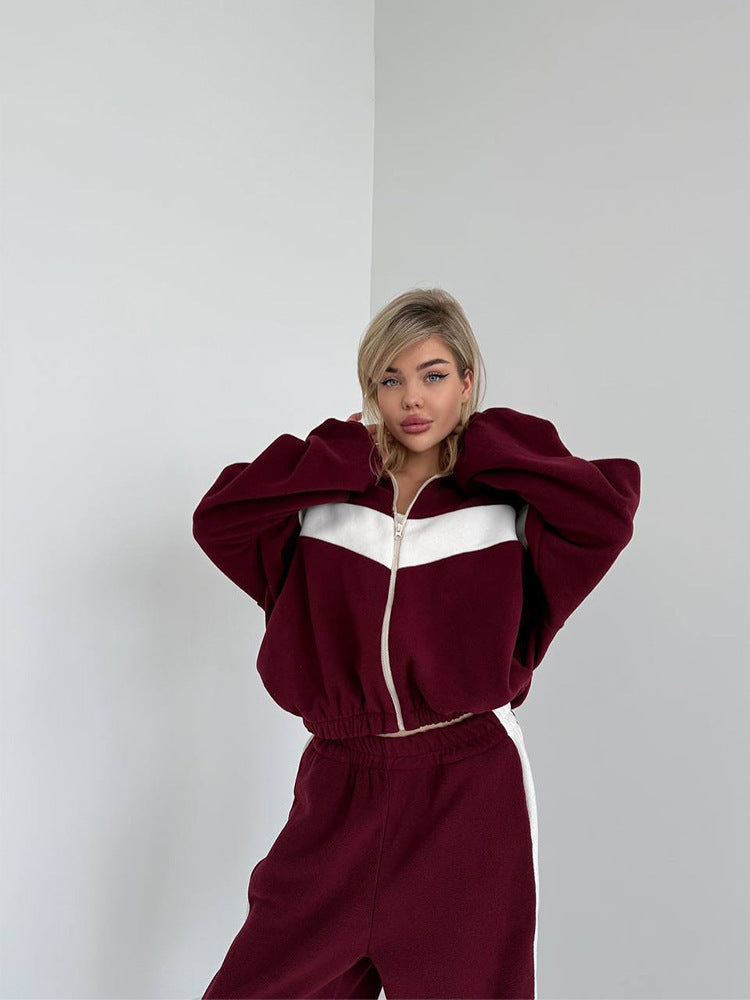 Womens Color Block Zip Up Tracksuit 2 Piece Set