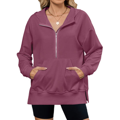 Womens Half Zip Hoodie Oversized Pocket Sweatshirt