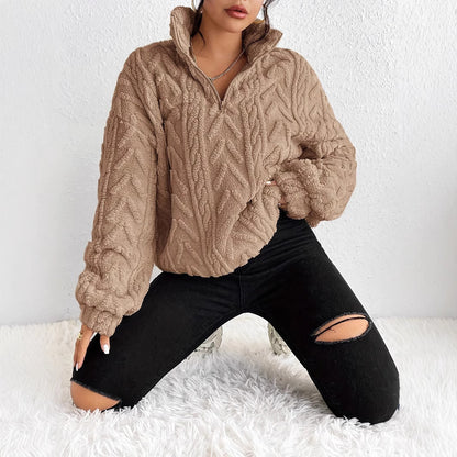 Women's Sherpa Jacquard Quarter Zip Pullover Sweatshirt