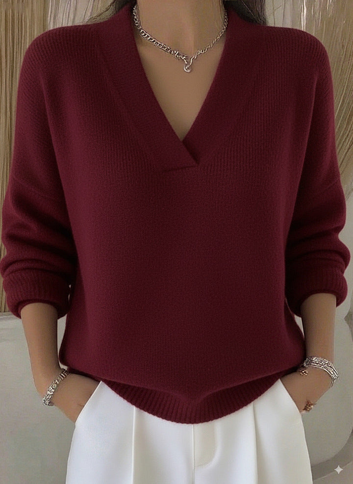 Women’s Oversized V Neck Knit Sweater Soft Pullover