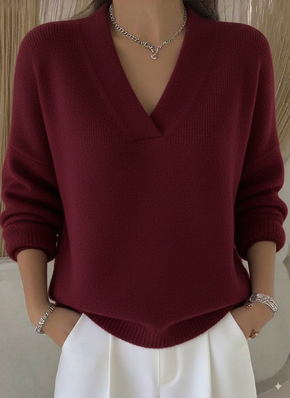 Women’s Oversized V Neck Knit Sweater Soft Pullover